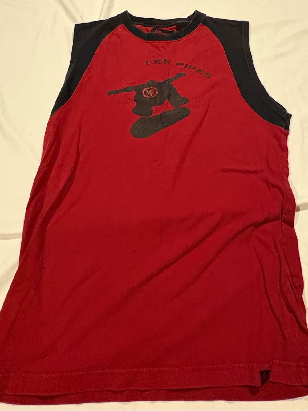 Vintage Y2K  Lee Pipes BMX Red/Black Cut Off Shirt- Boys L  14/16